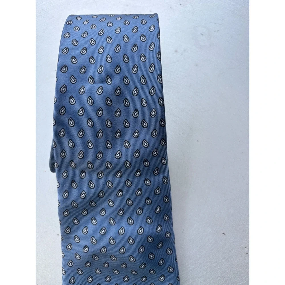 Jos A Bank Mens Blue Mini Paisley Silk Necktie Classic Teardrop Pattern Tie